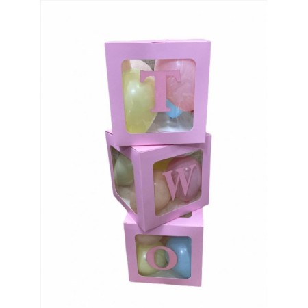 Şeffaf Kutu Two Yazılı Harf Pembe 25 cm