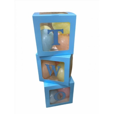 Şeffaf Kutu Two Yazılı Harf  Mavi 25 cm