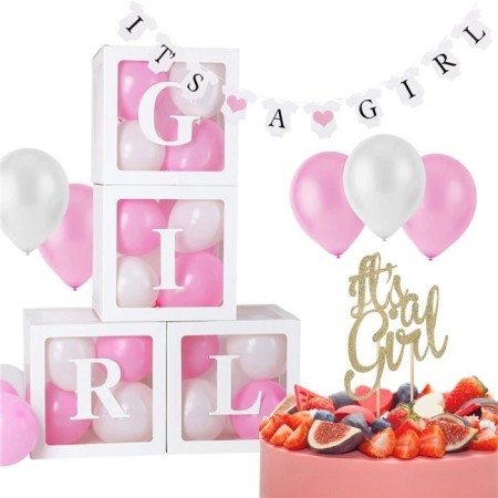 Şeffaf Kutu Gırl Yazılı Harf Beyaz 20 Adet Pembe Balon Hediyeli