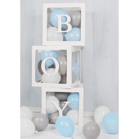 Şeffaf Kutu Boy Yazılı Harf Beyaz 20 Adet Mavi beyaz Balon Hediyeli