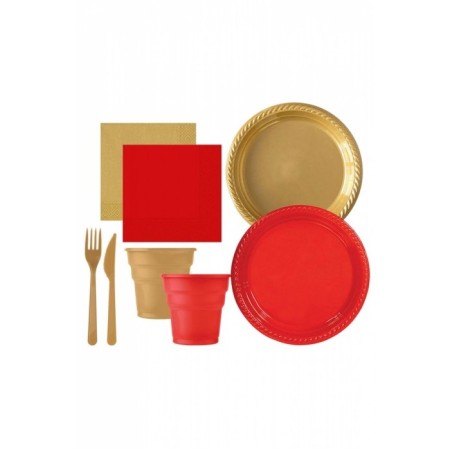 Gold Kırmızı Plastik Parti Seti