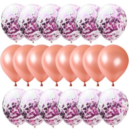 20 li Mor Konfetili Rose Gold Balon Seti