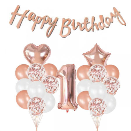 1 Yaş Rose Gold Happy Bırthday Balon Seti