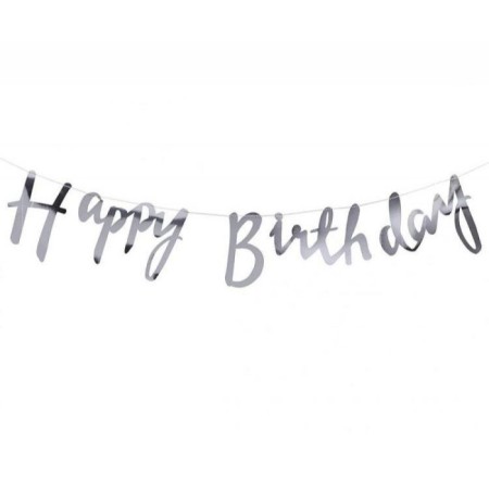 Happy Birthday Kaligrafi Banner Gümüş