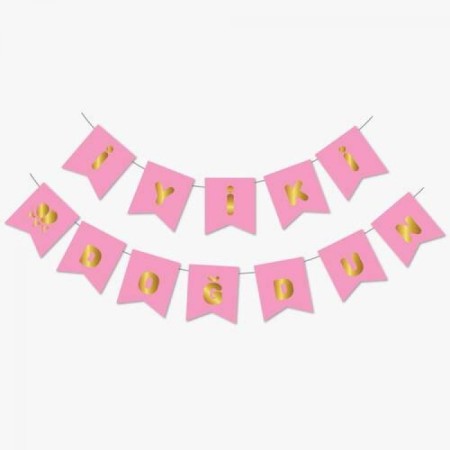İyi Ki Doğdun Yazı Pembe/Gold Banner