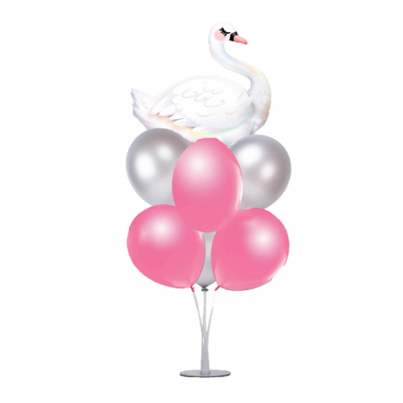 7 li Balon Demeti Kuğulu Gümüş Pembe Balon