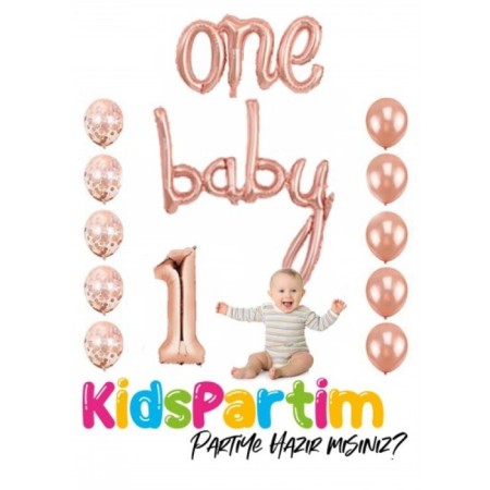 One Baby Rose Gold Balon Seti