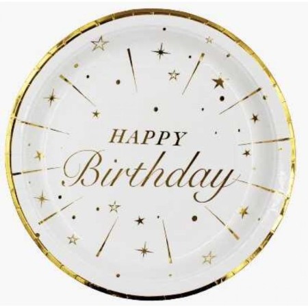 Happy Bırthday Gold Yaldızlı Karton Tabak 6 lı