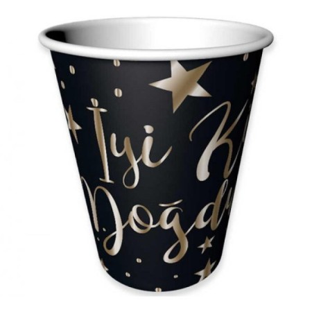 Gold Yaldızlı İyi ki Doğdun Baskılı Karton Siyah Bardak