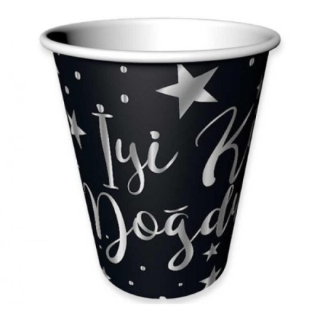 Gümüş Yaldızlı İyi ki Doğdun Baskılı Karton Siyah Bardak