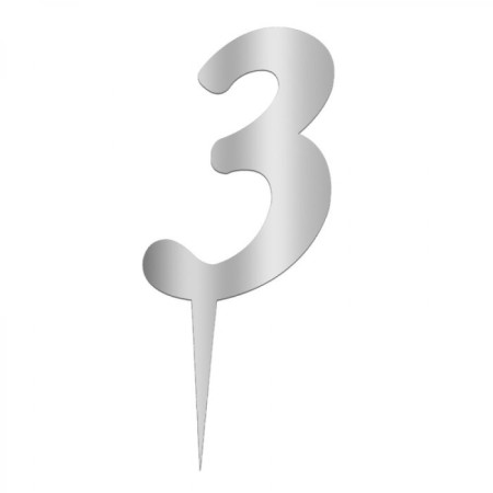 3 Rakam Gümüş Pleksi Pasta Süsü
