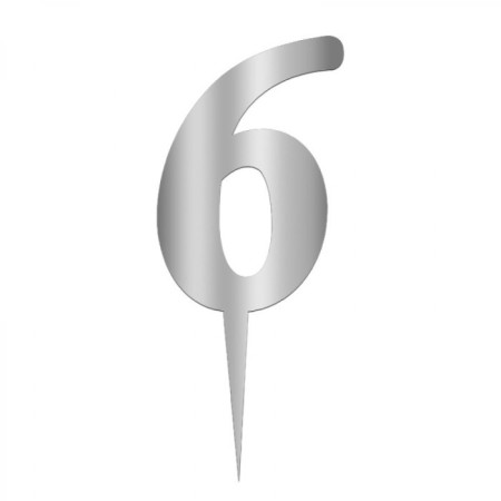 6 Rakam Gümüş Pleksi Pasta Süsü