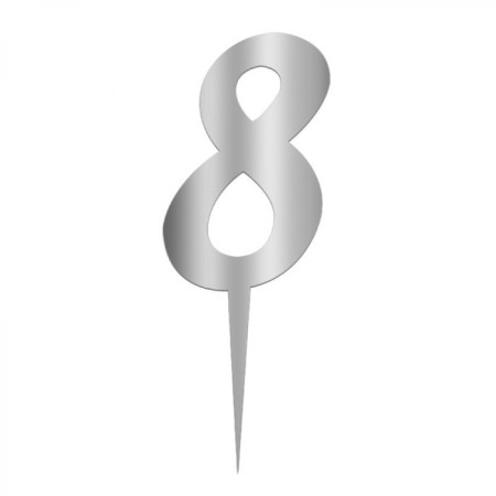 8 Rakam Gümüş Pleksi Pasta Süsü