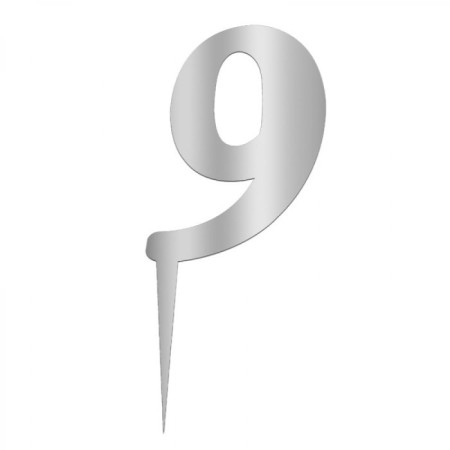 9 Rakam Gümüş Pleksi Pasta Süsü