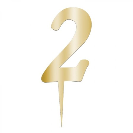 2 Rakam Altın Pleksi Pasta Süsü