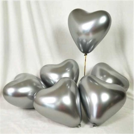 Kalp Krom Gümüş  Balon 12 inç