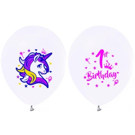 Unicorn 1 Yaş Baskılı Beyaz Lateks Balon