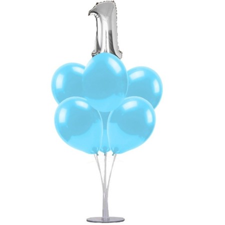 7 li Balon Demeti 1 Gümüş Mavi Balon