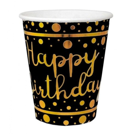 Gold Happy Bırthday Varak Baskılı Siyah Karton Bardak