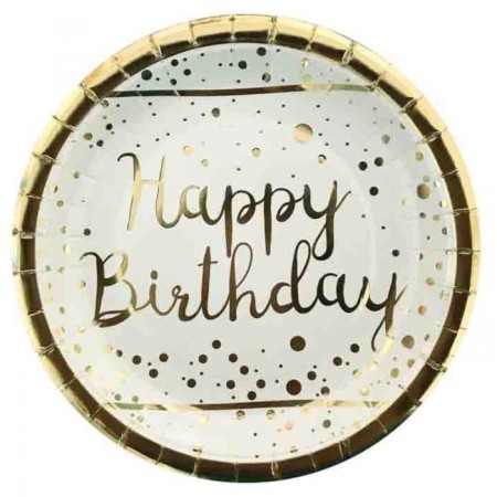 Gold Happy Bırthday Varak Baskılı Beyaz Tabak