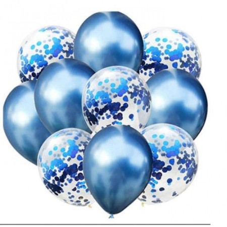 10 lu Mavi Konfetili Krom Balon Seti