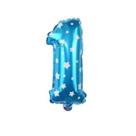 1 Rakam Mavi Yıldızlı Folyo Balon