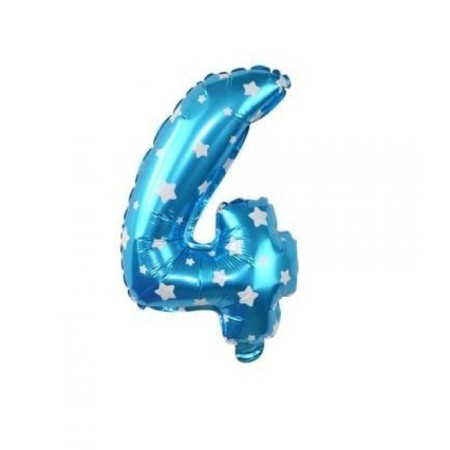 4 Rakam Mavi Yıldızlı Folyo Balon