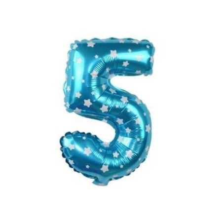 5 Rakam Mavi Yıldızlı Folyo Balon