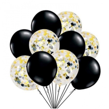 10 lu Siyah Gold Konfetili Balon Seti