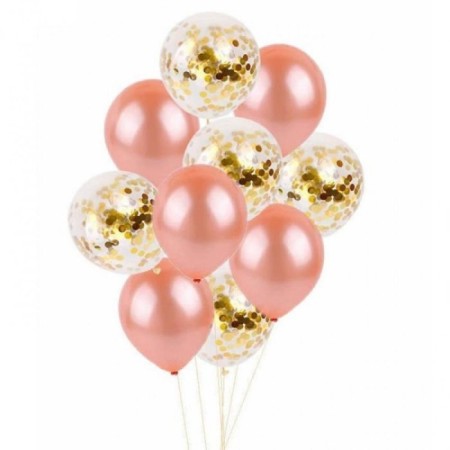 10 lu Gold Konfetili Rose Balon Seti