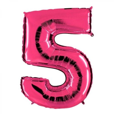 5 Rakam Pembe Folyo Balon 40 inç 100 cm