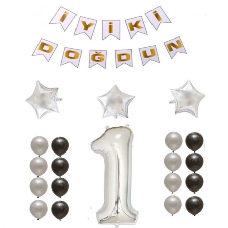 Gümüş 1 Yaş Doğum Günü Parti Seti