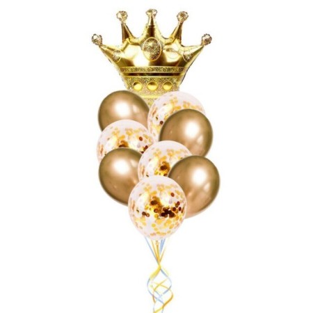 Krom Altın Gold Konfetili Taç Folyo Balon Seti