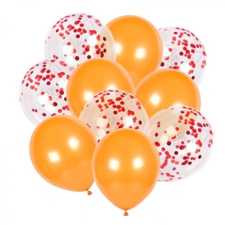 10 lu Kırmızı Konfetili Turuncu Balon Seti