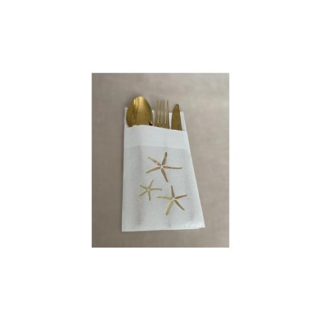 Gold Yaldızlı Beyaz Deniz Yıldızı Cepli Aır Touch Peçete 12 lı 40x40