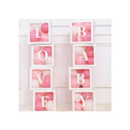 Şeffaf Kutu Love Baby Yazılı Harf Beyaz 25 cm Balon Hediyeli