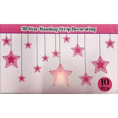 3D Tavan Süsü 10 lu Pembe Yıldız