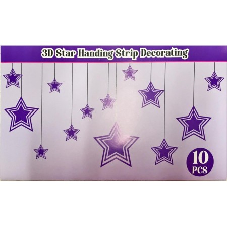 3D Tavan Süsü 10 lu Mor Yıldız