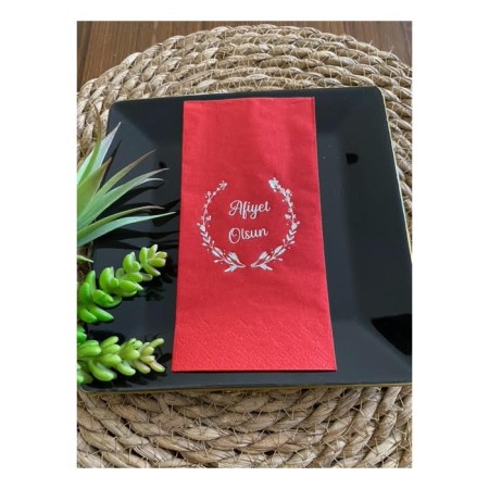 Gümüş Yaldızlı Kırmızı Afiyet Olsun Peçete