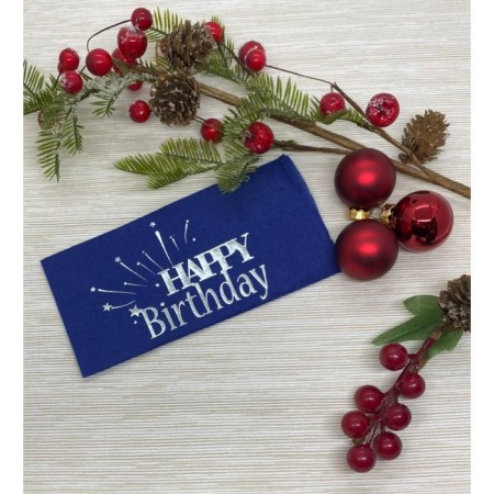 Gümüş Yaldızlı Lacivert Happy Bırthday Peçete 16 Adet