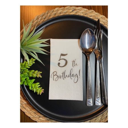 Gümüş Yaldızlı Beyaz Beş Yaş Bırthday Garson Katlama Peçete 16 lı