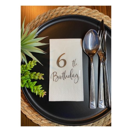 Gümüş Yaldızlı Beyaz Altı Yaş Bırthday Garson Katlama Peçete 16 lı