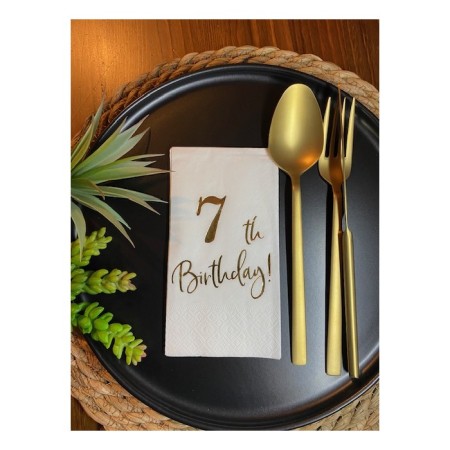 Gold Yaldızlı Beyaz Yedi Yaş Bırthday Garson Katlama Peçete 16 lı