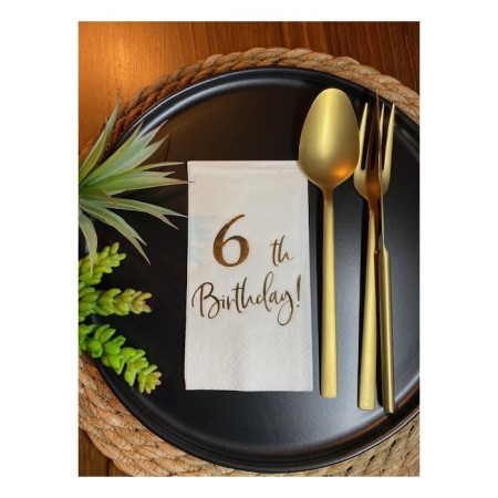 Gold Yaldızlı Beyaz Altı Yaş Bırthday Garson Katlama Peçete 16 lı