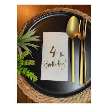 Gold Yaldızlı Beyaz Dört Yaş Bırthday Garson Katlama Peçete 16 lı