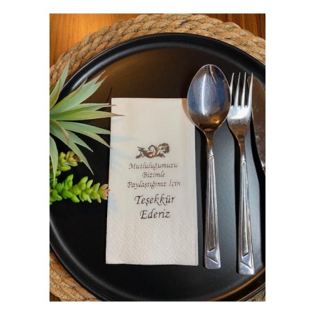 Gümüş Yaldızlı Beyaz Mutluluğumuzu Bizimle Paylaştığınız İçin Teşekkür ederiz Peçete 16 lı