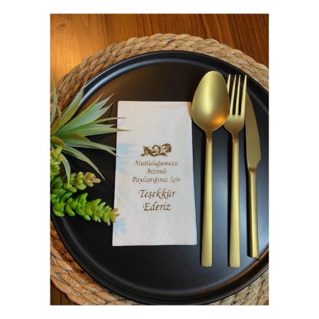 Gold Yaldızlı Beyaz Mutluluğumuzu Bizimle Paylaştığınız İçin Teşekkür ederiz Peçete 16 lı