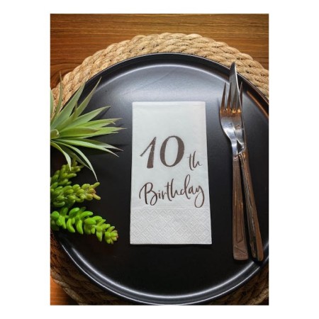 Gümüş Yaldızlı Beyaz On Yaş Bırthday Garson Katlama Peçete 16 lı