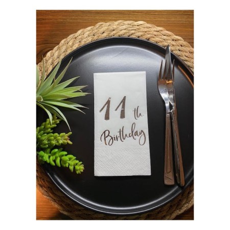 Gümüş Yaldızlı Beyaz On Bir Yaş Bırthday Garson Katlama Peçete 16 lı