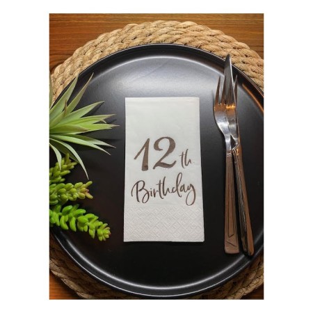 Gümüş Yaldızlı Beyaz On İki Yaş Bırthday Garson Katlama Peçete 16 lı